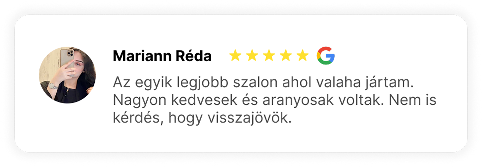 Mariann Réda ötcsillagos Google értékelése