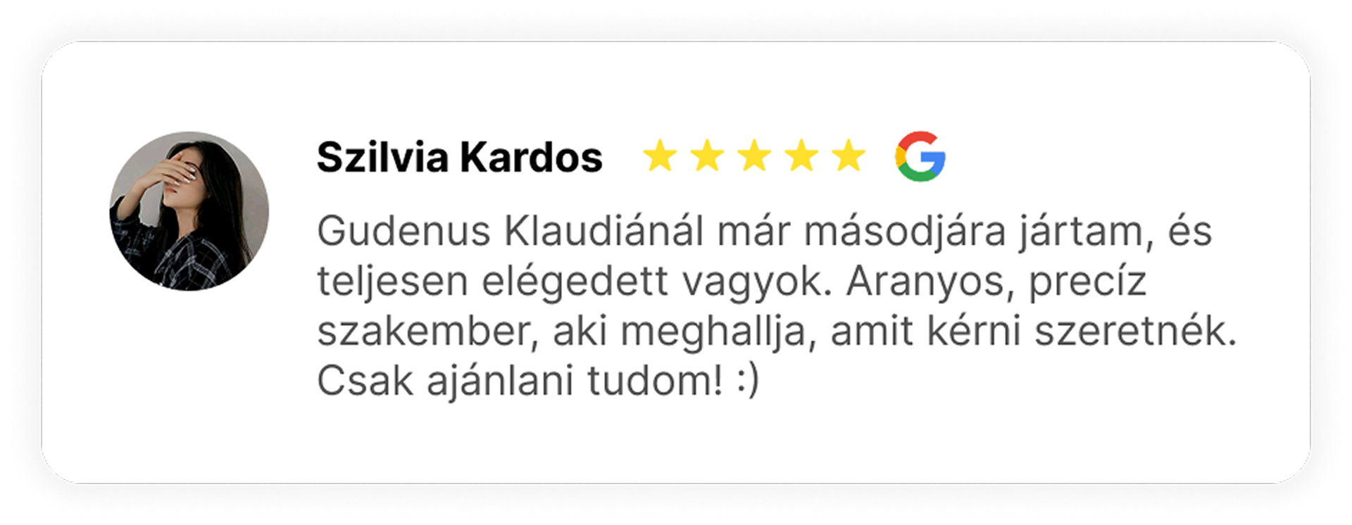 Szilvia Kardos ötcsillagos Google értékelése
